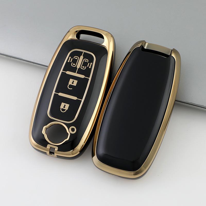 Nissan Car Key Cover - Gold Edge Protective Shell with Full Wrap and Buckle