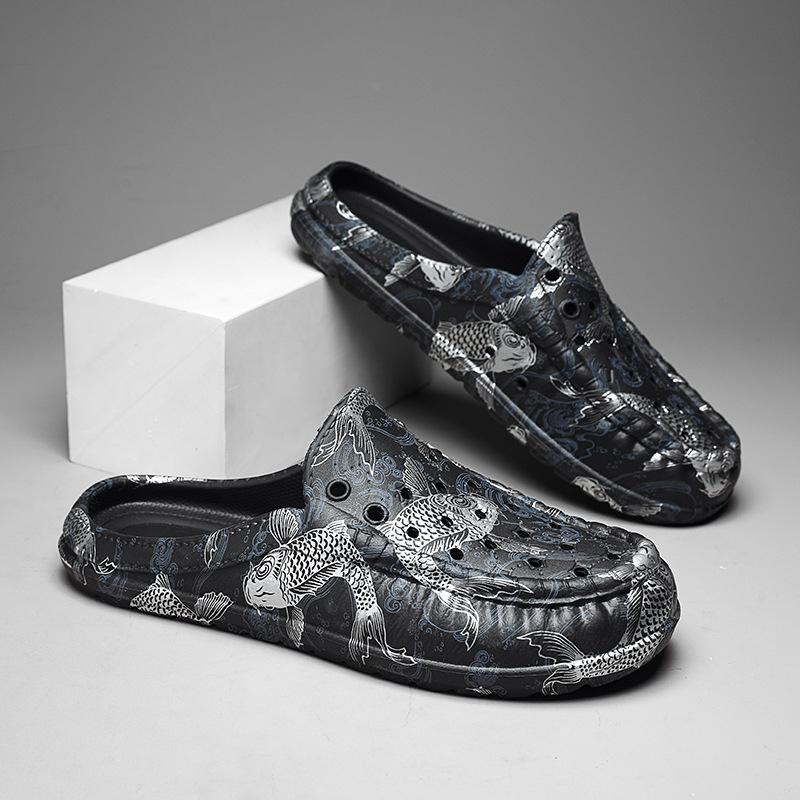 

Модные мужские летние полушлепанцы, новые, полые, дышащие, повседневные сандалии, мужские, с мягкой подошвой, удобные, нескользящие, износостойкие, пляжные сандалии 44-45 чёрный