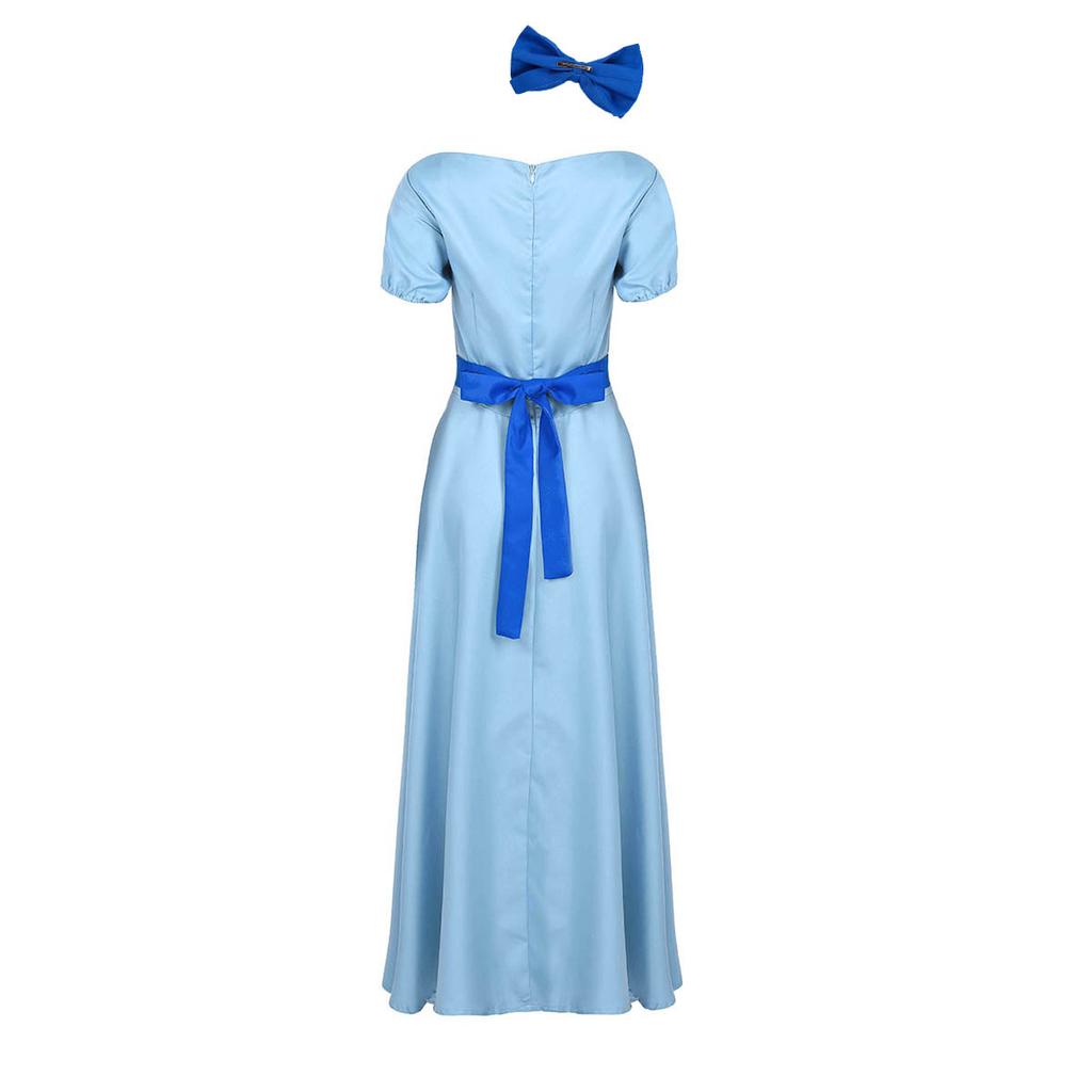 Women Princess Costume Set Boat Neck Short Puff Sleeves Fancy Maxi Dress Head Accessory Belt Party Wear