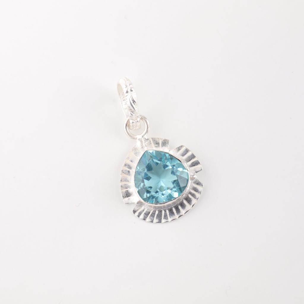 Natural Sky Blue Topaz Gemstone 925 Sterling Silver Jewelry Chain Pendant 1.15" PP-8-4