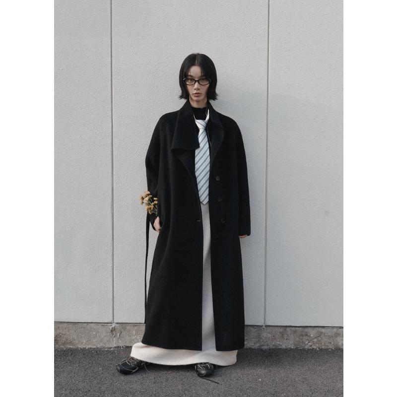 100% Wool Coat Women's Winter Belted Thickened Double-sided Woolen Coat