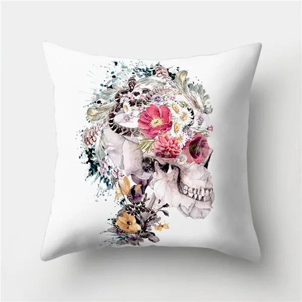 Halloween Floral Skull Print Cushion Cover Polyester Decorative Pillow Cover For Home Sofa Bed Nordic Style Pillow Case 45X45Cm