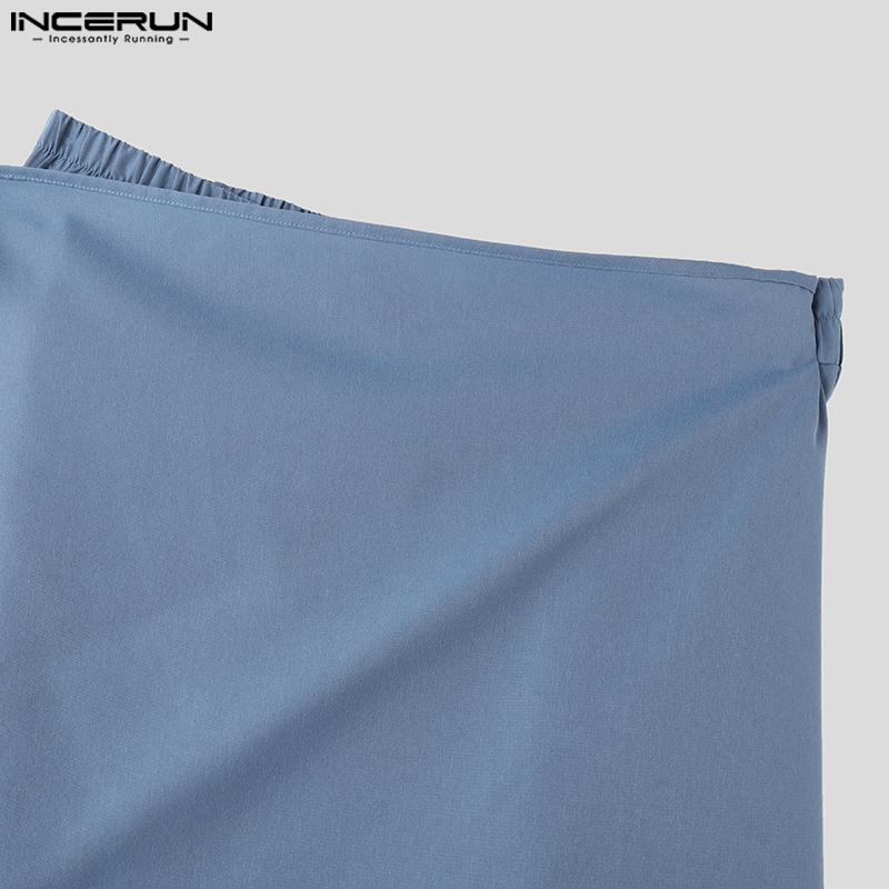 INCERUN Pánské kalhoty se zipem v pase, ležérní zavinovací volánkové dlouhé legíny, kalhoty