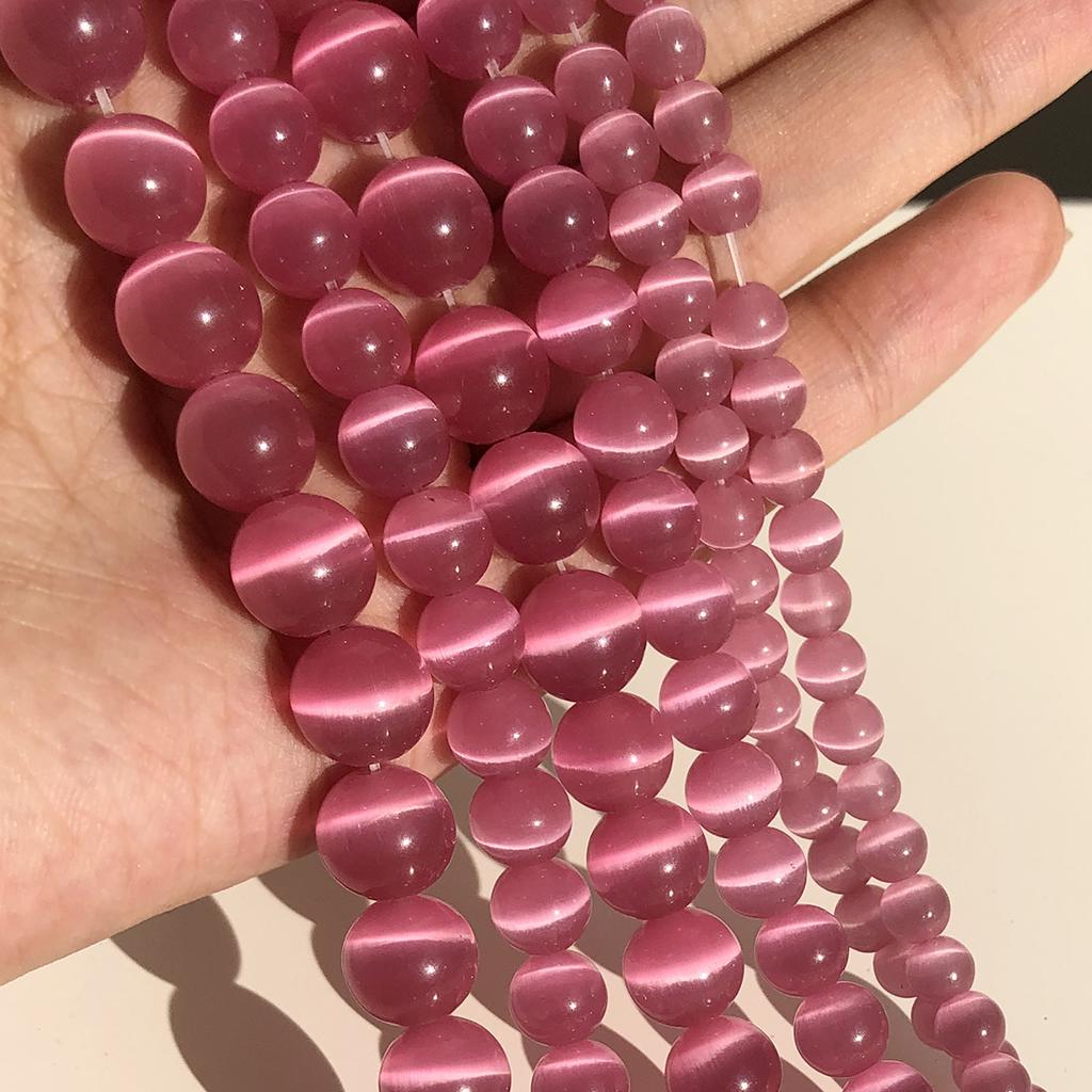 4/6/8/10/12mm Pink Color Cat Eye Opal Beads Natural Stone Glass Loose Beads for Jewelry Making DIY Bracelets Accessories 15''