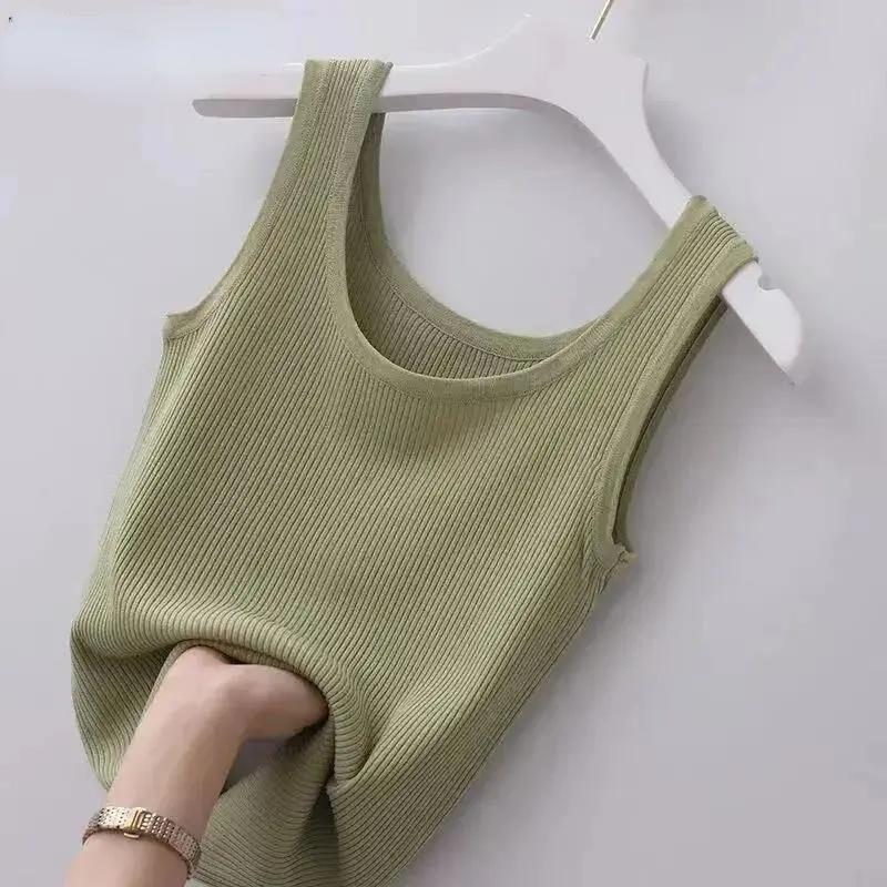 Sommer Ensfarget Tettsittende Casual Camisole Dame Pluss Størrelse Slank Yttertøy Elegant Vest Kvinne Enkel Underdel Uten Ermer Tynn Stil Chic Ny