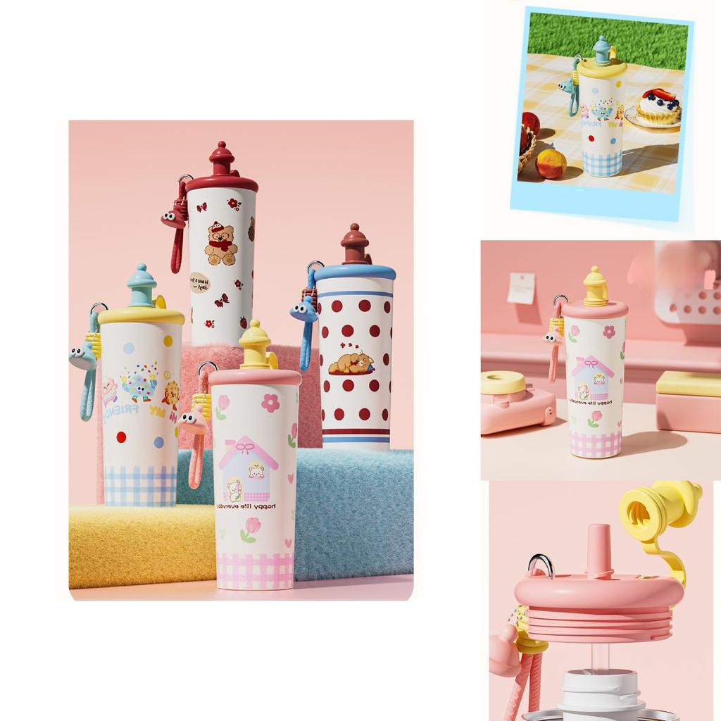 Cartoon Stainless Steel Insulated Bottle With Carry Handle For Travel And Gifts