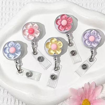 Cute Transparent Floral Badge Reel For Women Retractable Worker Id Card Pull Buckle Doctore Nurse Id Card Badge Holder Clip