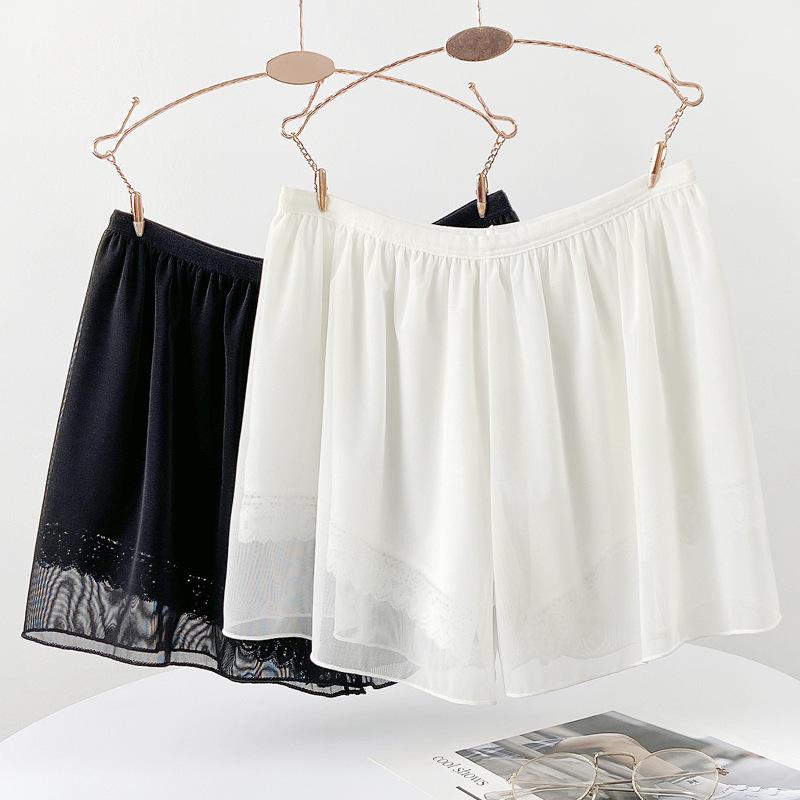 H306 Women's White Lace Anti-Exposure Summer Safety Shorts - Thin, Non-Rolling Edge, Double Layered
