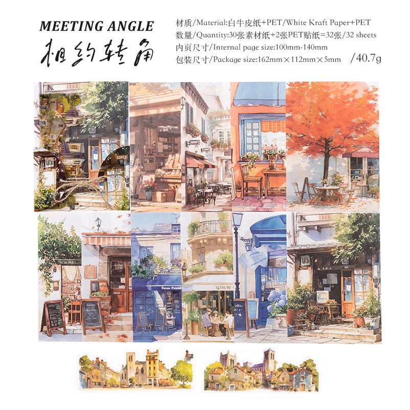 32pcs Japanese landscape PET+paper die-cutting stickers DIY collage stickers cutting materials handmade diary album