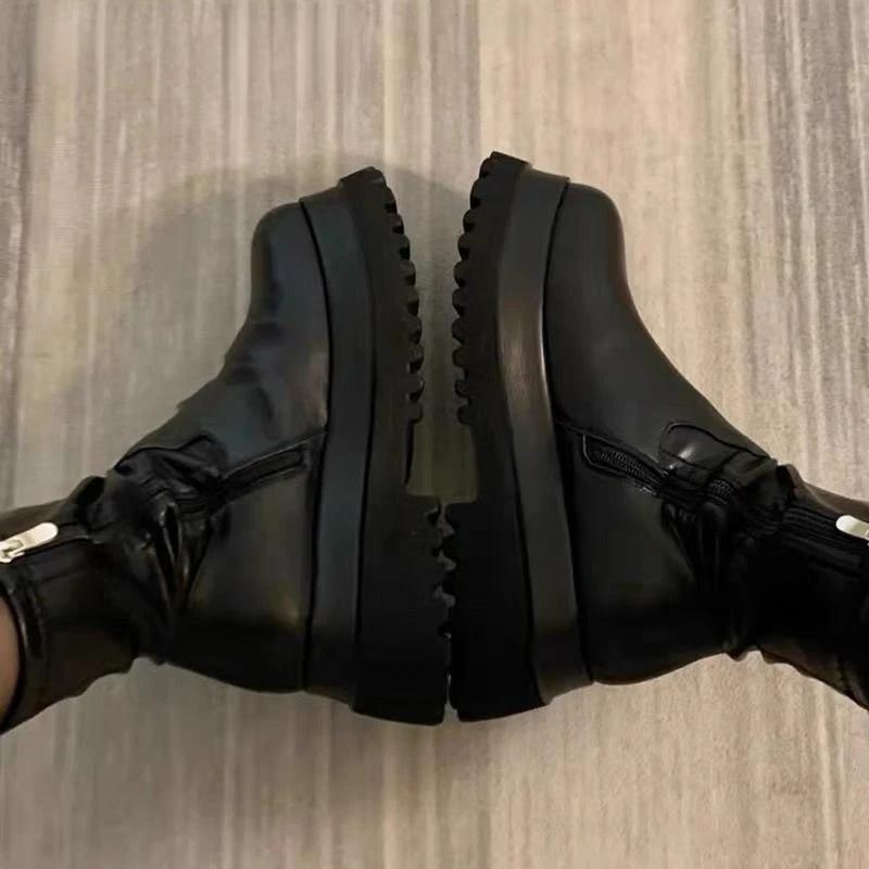 New Winter Punk Style Women Ankle Boots Fashion Thick Sole Zippers Short Boot Ladies Elegant Platform Flats Heel Shoes
