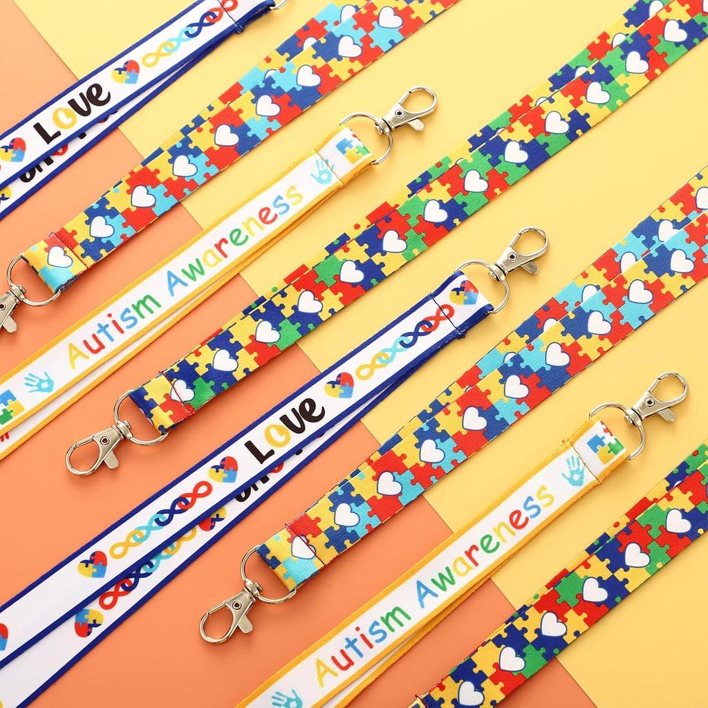 8 Pcs Autism Awareness Puzzle Printed Lanyard with Swivel Hook Autism Lanyard for ID Badges Key Chain for Asperger Awareness