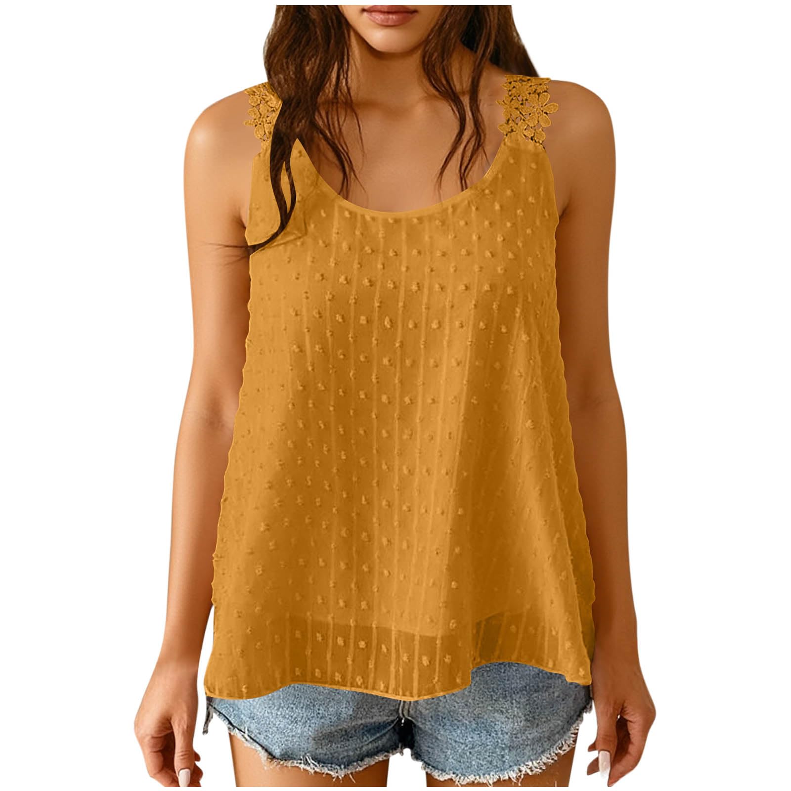 Женская Модная Цветная Круглый Вырез Летняя Кружевная Кружевная Кружевная Без Рукавов Свободная Майка XXL