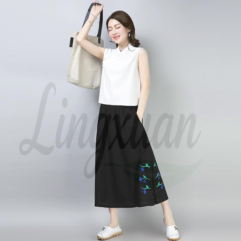 Women s Retro Cotton-Linen Sleeveless Vest - Ethnic Summer Top L белый