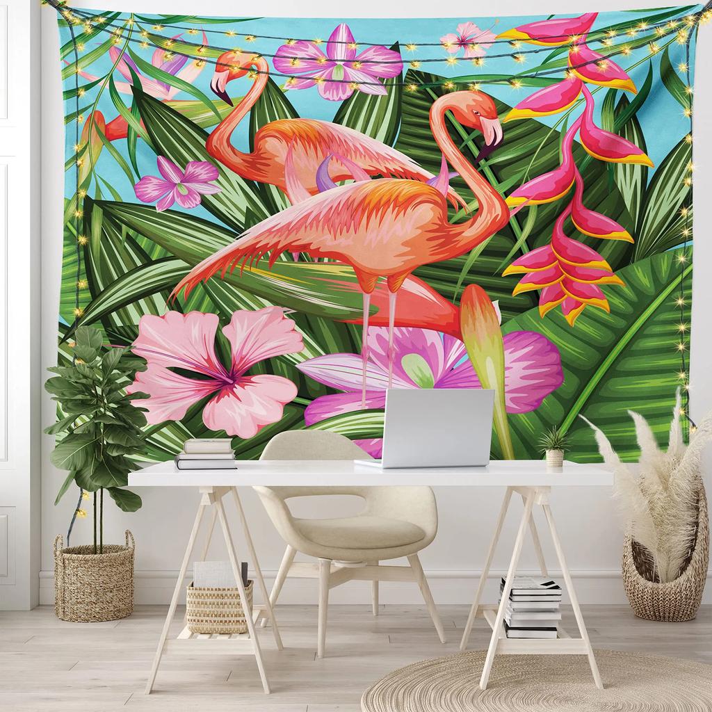 Flamingo Tropical Beach Tapestry Hippie Flamingo In Beach Seaside Tapestries Wall Hanging Art for Bedroom Living Room Dorm Home