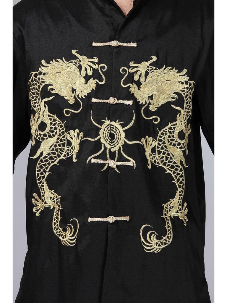 Men's Chinese-Style Retro Embroidered Dragon Tang Suit Long Sleeve Top: Ideal for Formal Events and Performances.