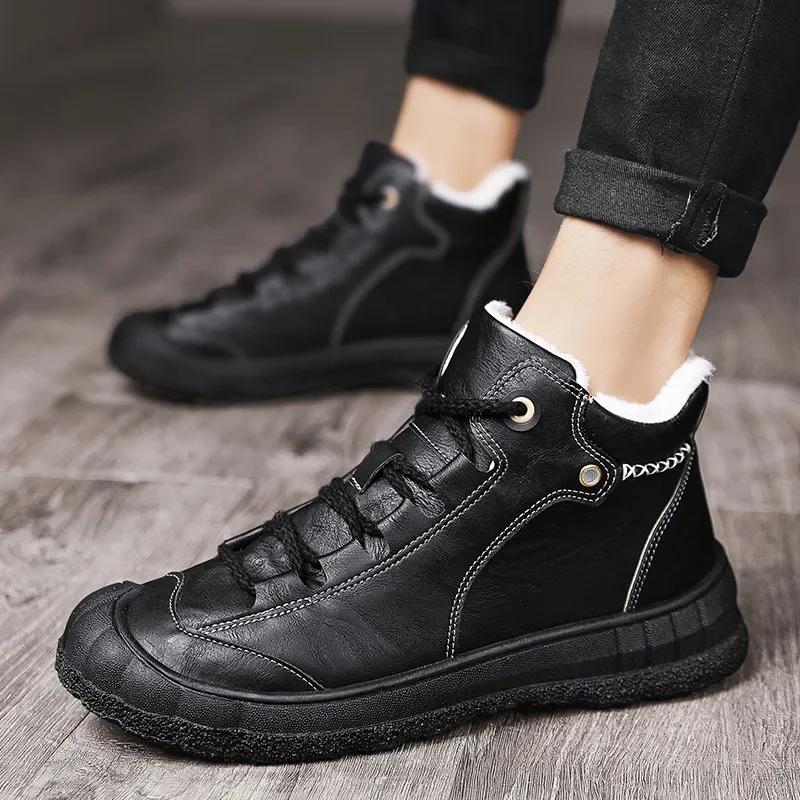 Luxury Outdoor Men's Boots Genuine Leather Casual Shoes Motorcycle Warm Winter Boots for Men Upscale Ankle Shoes High Quality85
