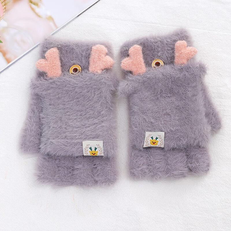 Милые корейские мультяшные перчатки с откидным верхом на полпальца