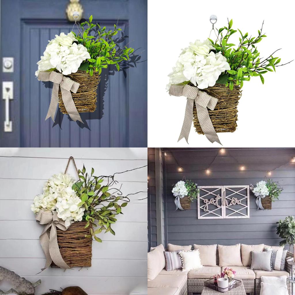Wunderschöner Frühlings-Künstliche Hortensien-Korbkranz Atemberaubende Türhänge-Dekoration