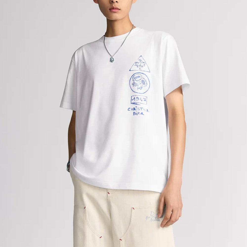 DIOR T-Shirts Men's White Crew Neck Moderate 583J696B0817-C089