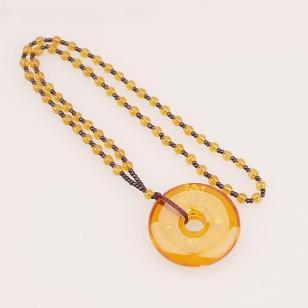 Ethnic Retro Inlay Plant Specimens Imitation Amber Beeswax Water Drop Jade Donut Pendant Necklace for Women Men Fashion Jewelry
