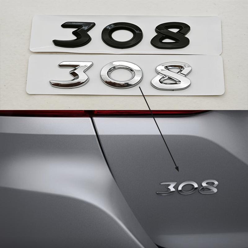 New 3D ABS Chrome Black Logo 308 Emblem Letters Sticker Car Rear Trunk Badge For Peugeot 308 SW GT Line GTI T9 T7 P5 Accessories