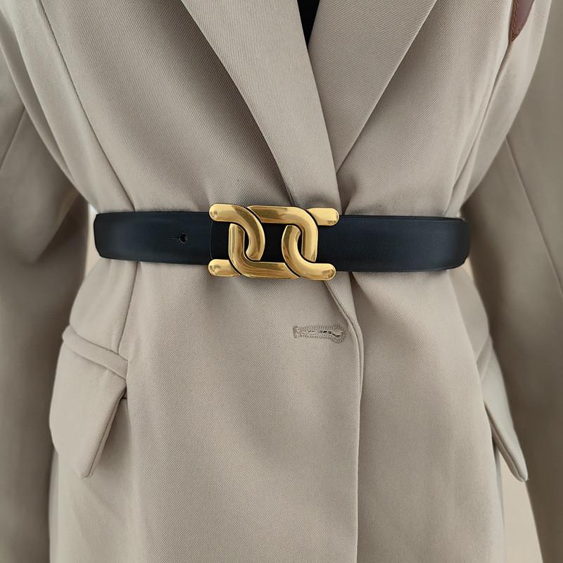 Fashion Lady Belt With Double C Metal Buckle For Denim Pants And Casual Wear