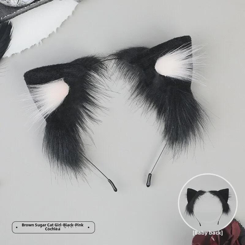 Black and White Cat Ear Plush Headband - Cute Lolita Hair Accessory