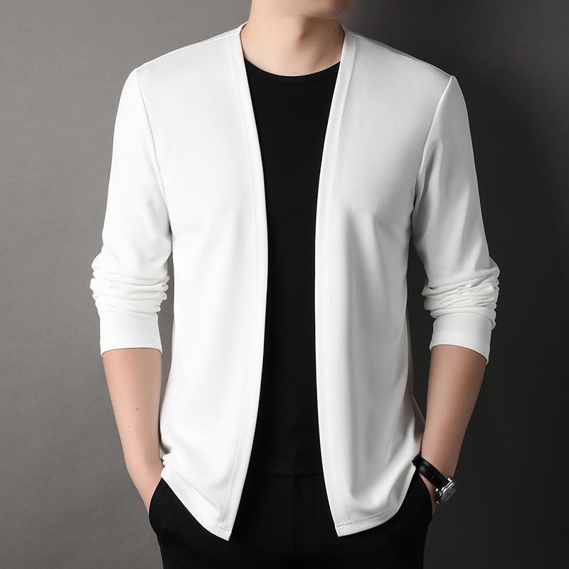 Giacca Cardigan Casual da Uomo a Maniche Lunghe Scollo a V Slim Colore Unito Ampio Sezione Sottile Top in Maglia
