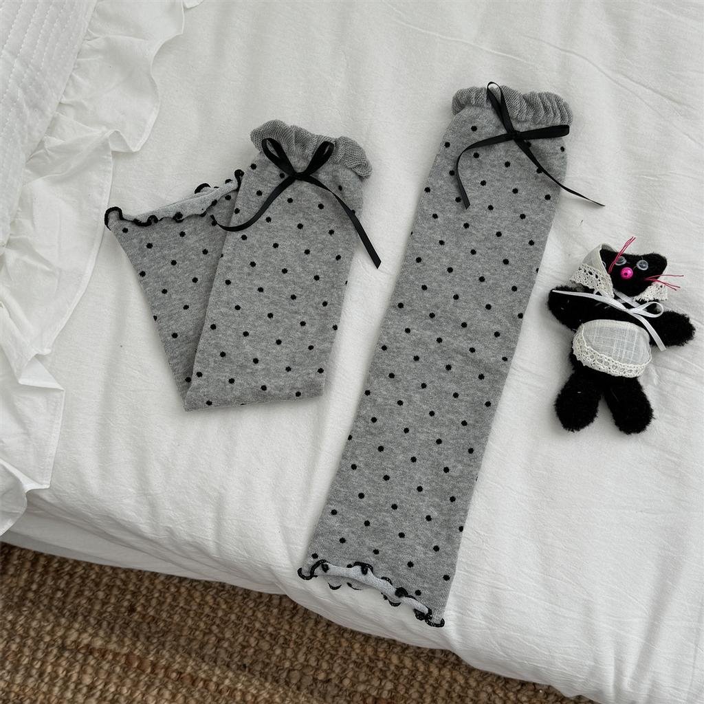 Retro Polka Dot Stocking with Bow Tie, Pile-up Stocking, Double-needle Stocking, Children's Slim-leg Stocking Set