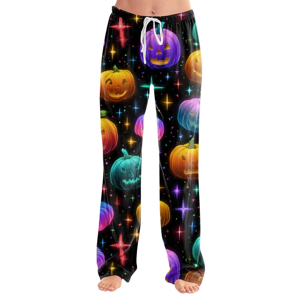 Women's Loose Fit Casual Pants Halloween Pumpkin Print Lounge Pants Elastic Waistband Comfortable Fit for Everyday Wear