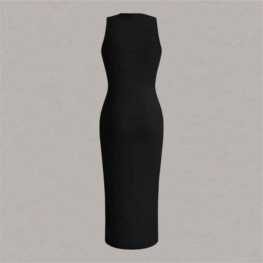 Women's Fashion Casual Sexy O-Neck Solid Color Hollow Sleeveless Dress