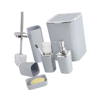 6Pcs Modern Bathroom Storage Set Includes Toothbrush Holder Hydraulic Liquid Dispenser Bottle Trash Can Cup Set