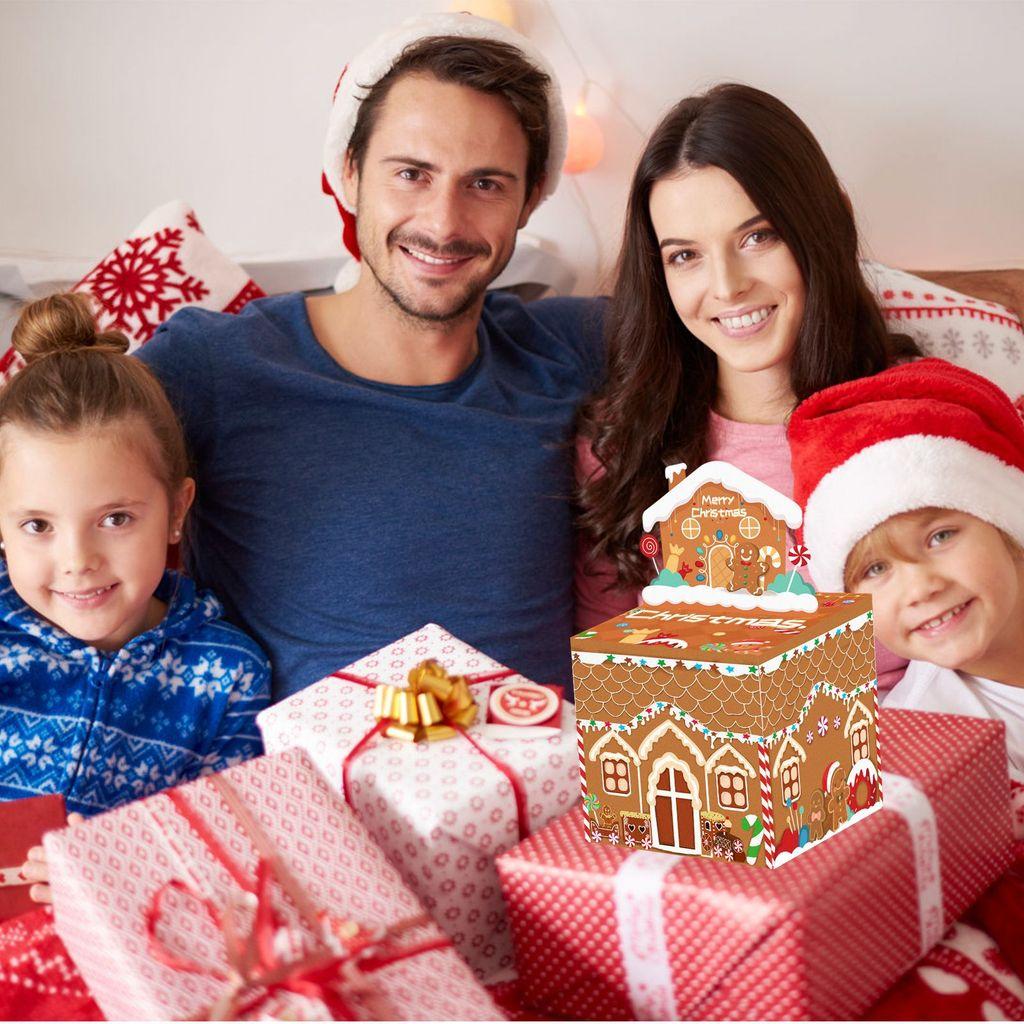 Gingerbread Man Pattern Christmas Theme Holiday Decor Paper Gift Box Money Box