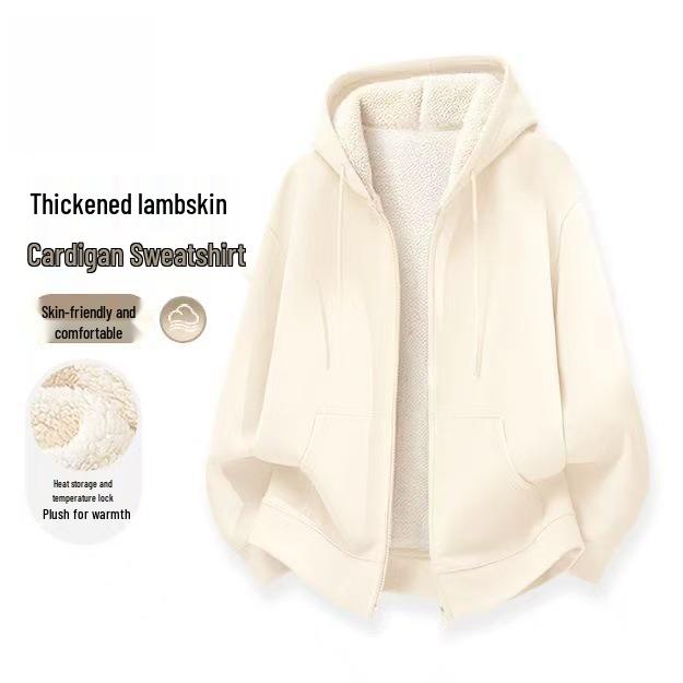 Men's Versatile Winter Lambswool Hooded Sweatshirt - Warm, Thick, Loose Casual Jacket