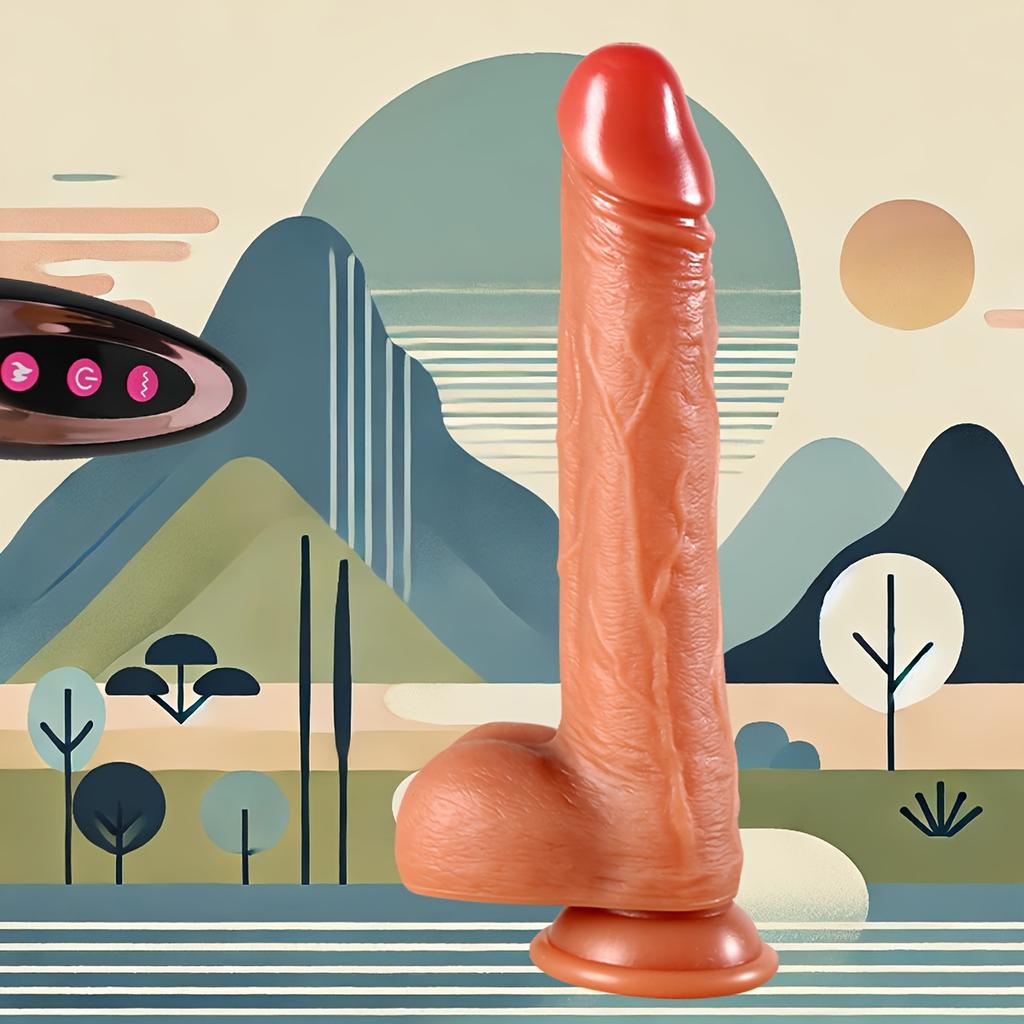 8.66" Realistic Liquid Silicone Electric Dildo with 10 Vibration&Telescopic Modes,Heated Function,Remote-Controlled,Suction Cup for Hands-Free Play