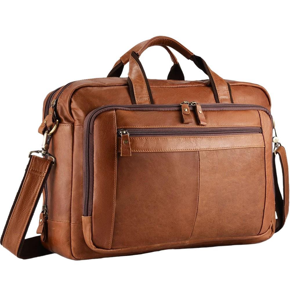 Men's 15.6" Genuine Leather Briefcase - Business Computer Shoulder Bag