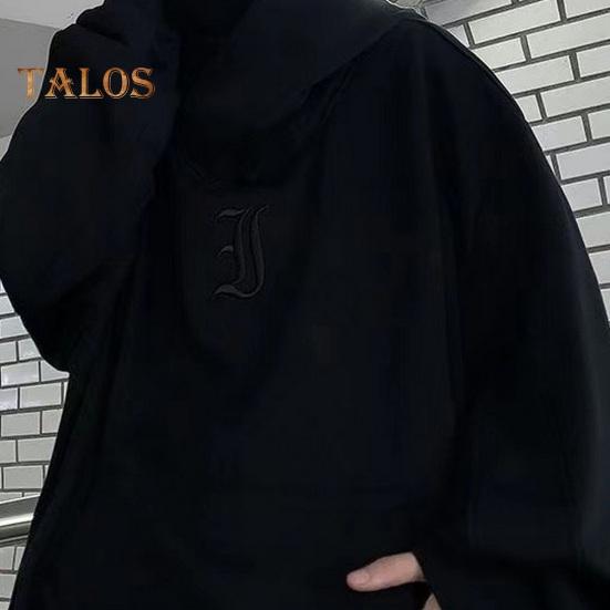 Felpa Uomo Autunno Primavera Stile Hip Hop Streetwear Peluche Spesso Calda Larga Colore Unico Con Cappuccio Ricamo Collo Alto Casual Pullover Top