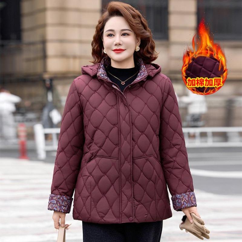 Hooded Padded Jacket, Women's Velvet Thickened Padded Jacket, Large Size Autumn and Winter Padded Jacket, Women's Models
