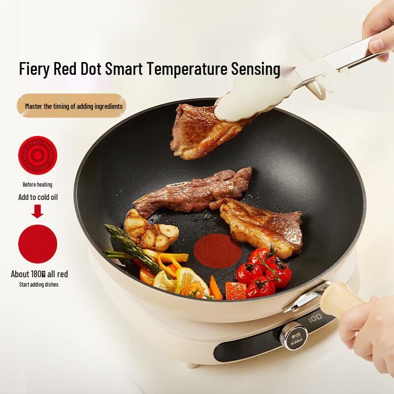 SUPOR Lightweight Non-Stick Frying Wok with Fire Red Dot