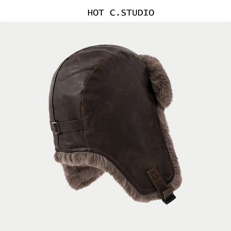 Winter Warm Faux Leather Aviator Hat With Fleece Lining Men Women Outdoor Skiing Cold Weather Ear Protection Cap