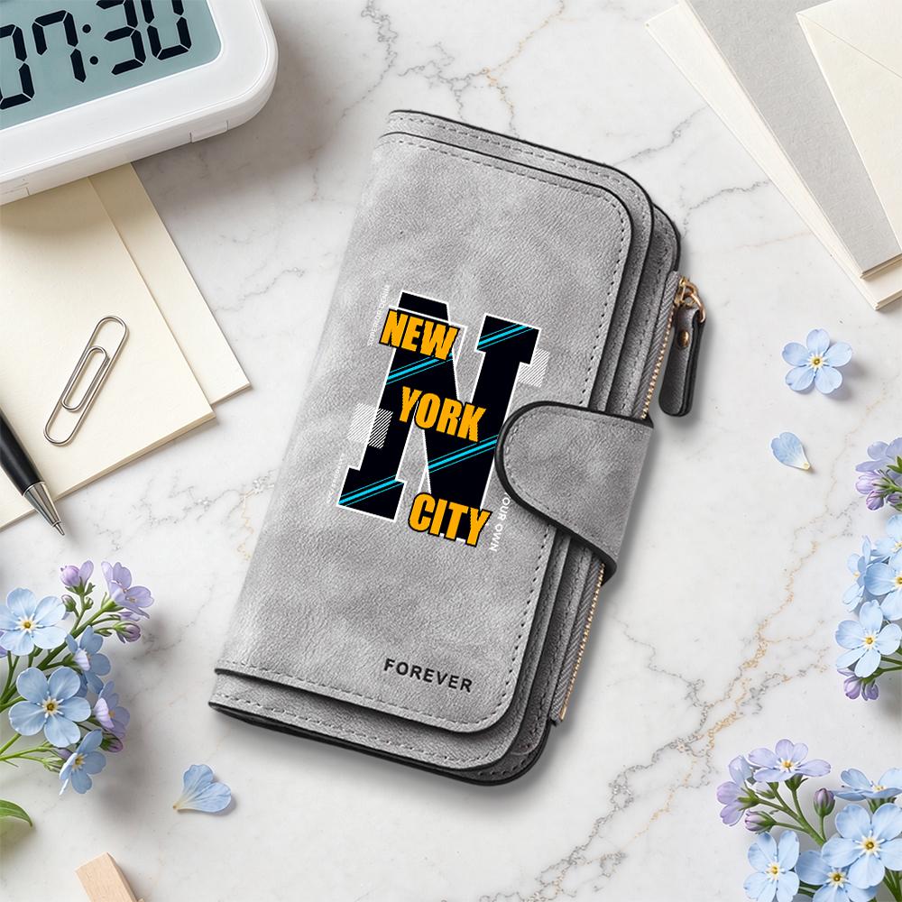 New York City Fashion Long Wallet Multi Card Slot Portable PU Leather Casual Daily Clutch Purse