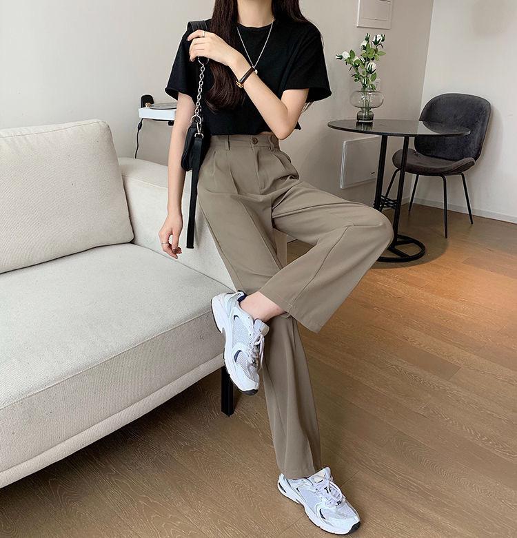 Khaki Wide Leg Pants Women High Waisted Draped Spring and Autumn Summer Straight Casual Suit Pants