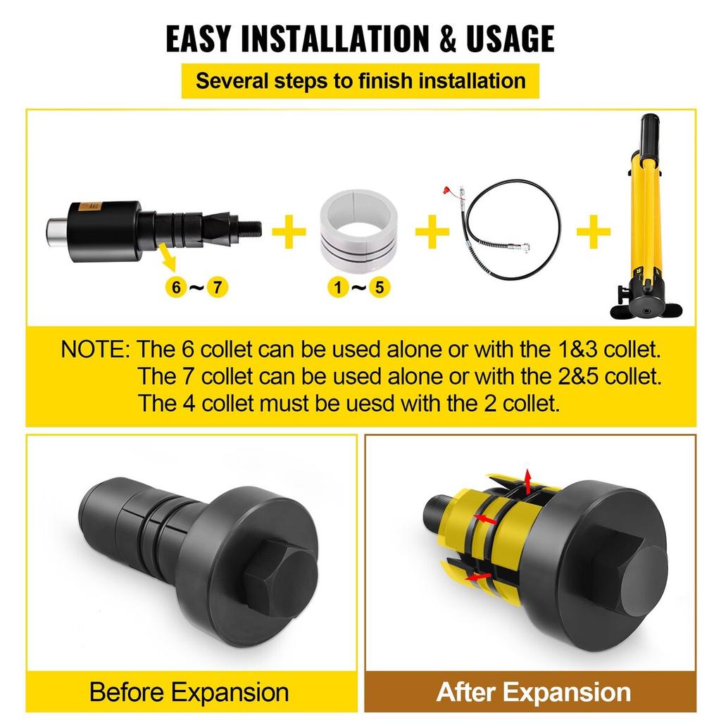 Hydraulic Exhaust Pipe Expander, 1-5/8" to 4-1/4" size, 10 T Manual Hydraulic Pipe Stretcher w/4 Dies and 2 Storing Case for Copper, Aluminum Tubes in