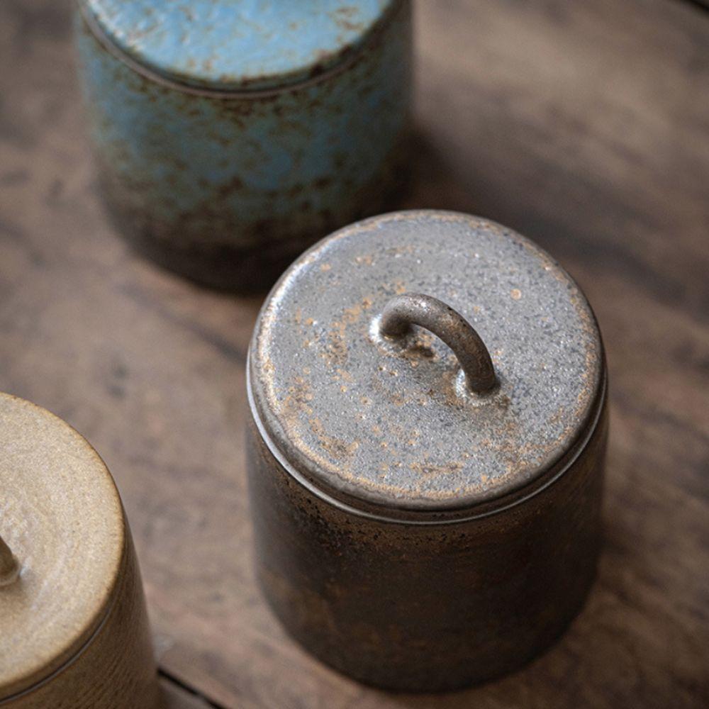 Kiln-change Glaze Tea Storage Box Sealed Seasoning Jar Vintage Ceramic Tea Jar  Spice