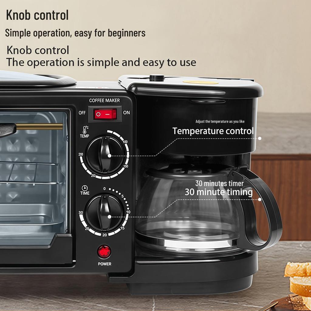 3-in-1 Breakfast Machine: Toaster, Sandwich Maker & Coffee Brewer - 110V