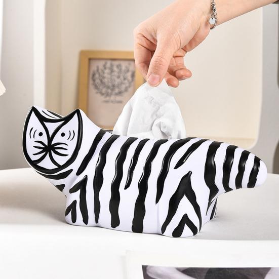 jijijing Tissue Box, Striped Cat Shape Dispenser, with Ample Interior Space Vinyl Case, Compact Decorative Durable Paper Holder