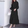 ZANZEA Women Casual Round Neck Loose Long Sleeve Dress