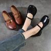 Johnature Buty Mary Jane w stylu retro. Damskie czółenka z prawdziwej skóry. Wszechstronne buty na niskim obcasie z okrągłym noskiem