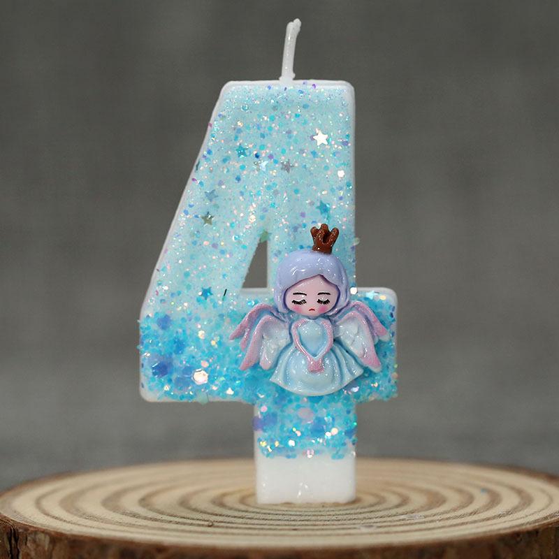 Princess Frozen Birthday Candles 0-9 Number Glitter Cake Candle Kids Girls Birthday Party Cake Topper Decoration Supplies