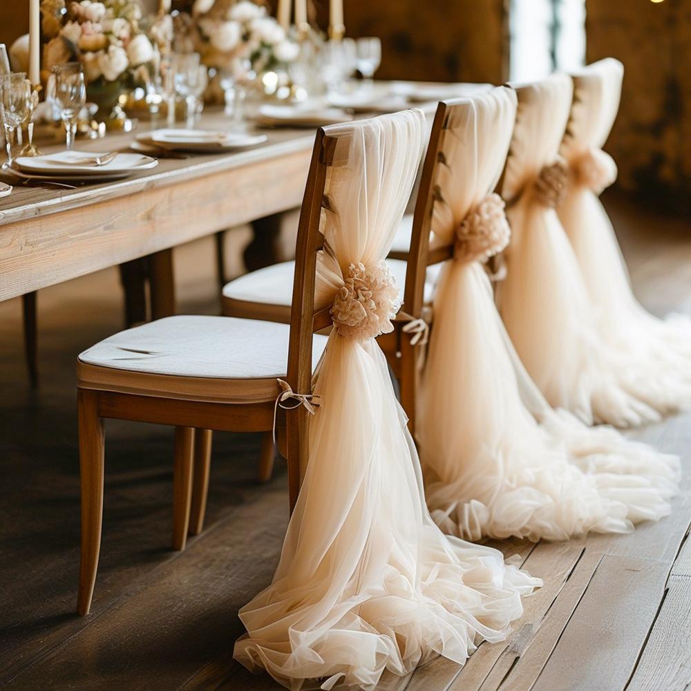 Set of 10/50 Chair Sashes Elegant Wedding Chair Decor Semi-Sheer Tulle for Wedding Parties Churches Christmas Aisle Accent